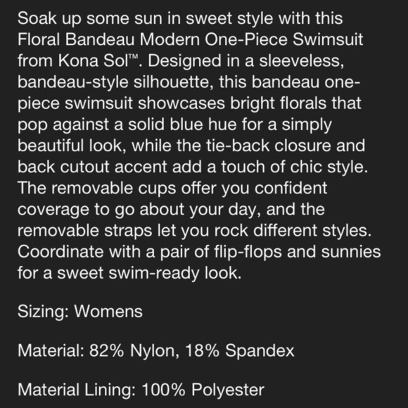 Navy and Coral Floral Convertible Strapless One Piece Swim suit - Picture 7 of 12